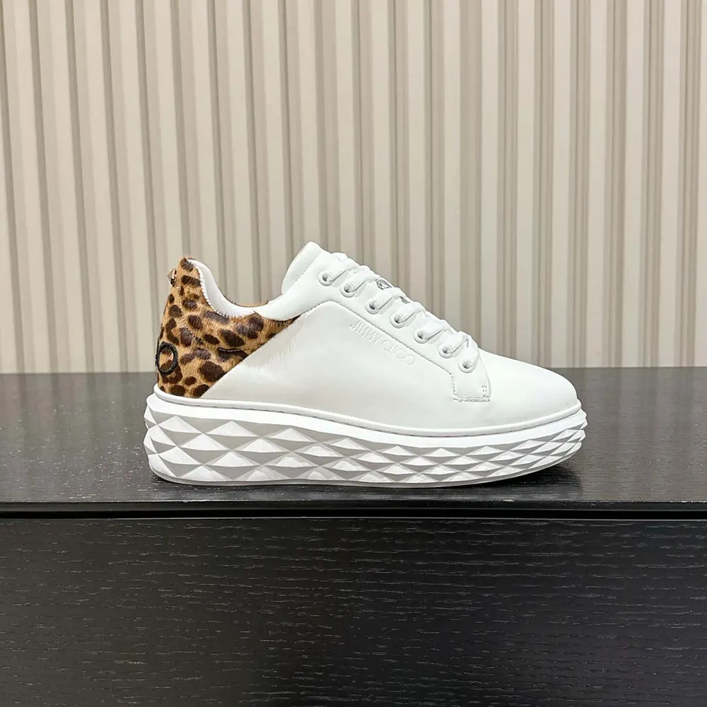Jimmy Choo Women Diamond Maxi/F II Chalk Leopard Print Leather Trainers - image 5