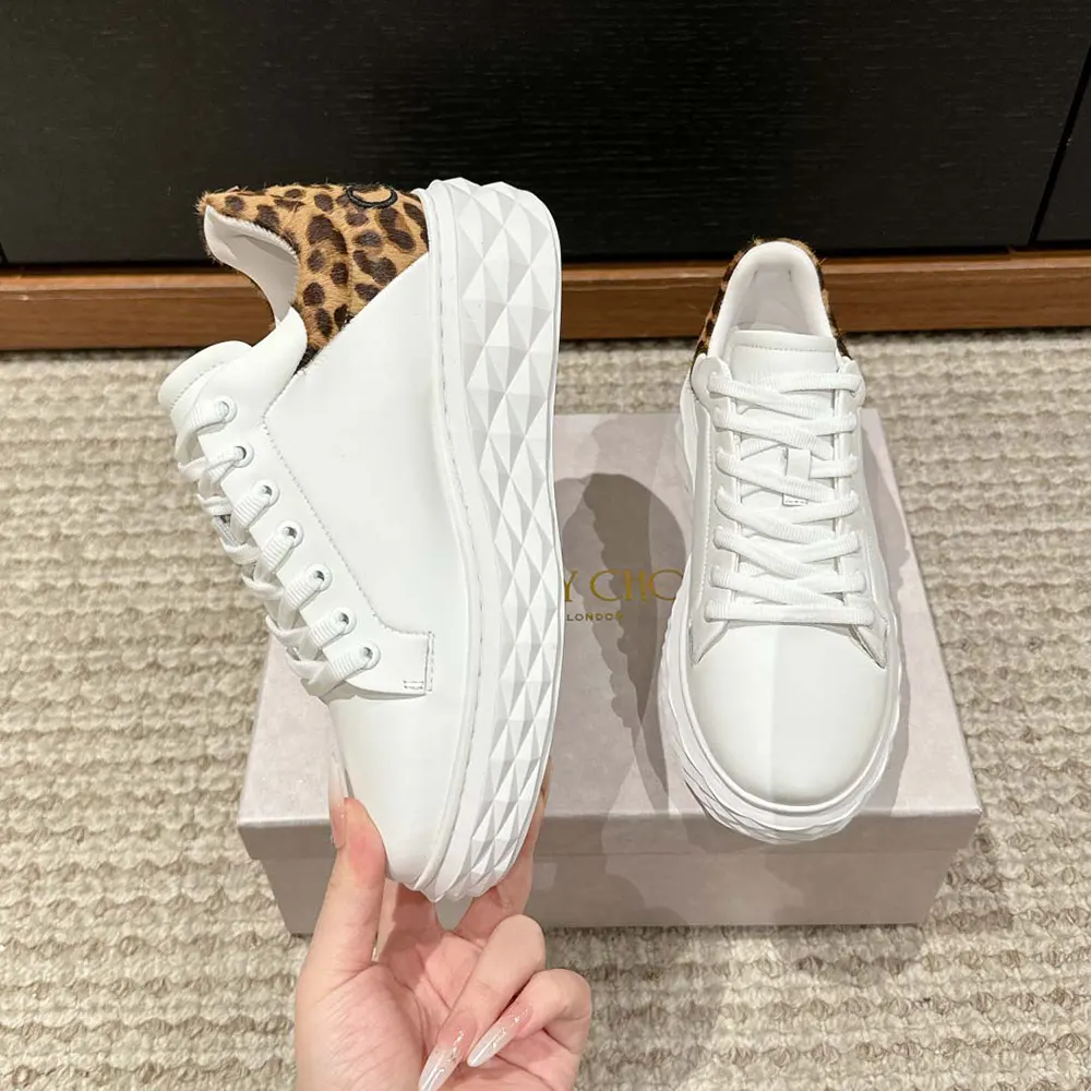 Jimmy Choo Women Diamond Maxi/F II Chalk Leopard Print Leather Trainers - image 4