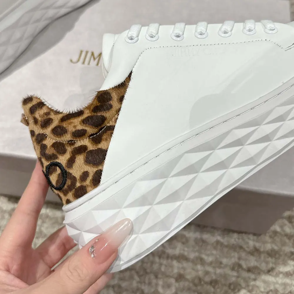 Jimmy Choo Women Diamond Maxi/F II Chalk Leopard Print Leather Trainers - image 8