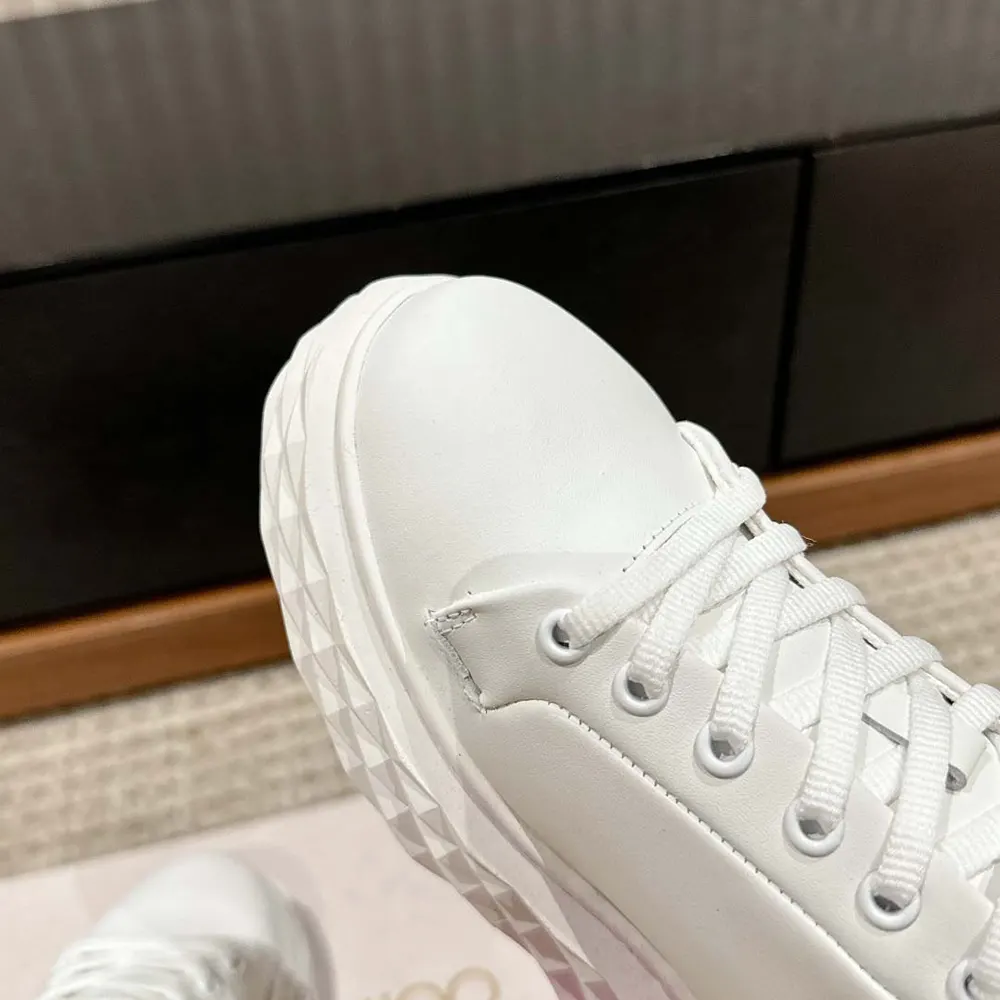 Jimmy Choo Women Diamond Maxi/F II White & Rose Nappa Leather Glitter Trainers - image 7