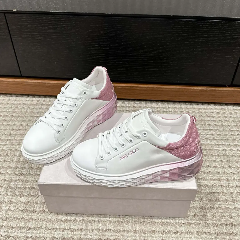 Jimmy Choo Women Diamond Maxi/F II White & Rose Nappa Leather Glitter Trainers - image 4