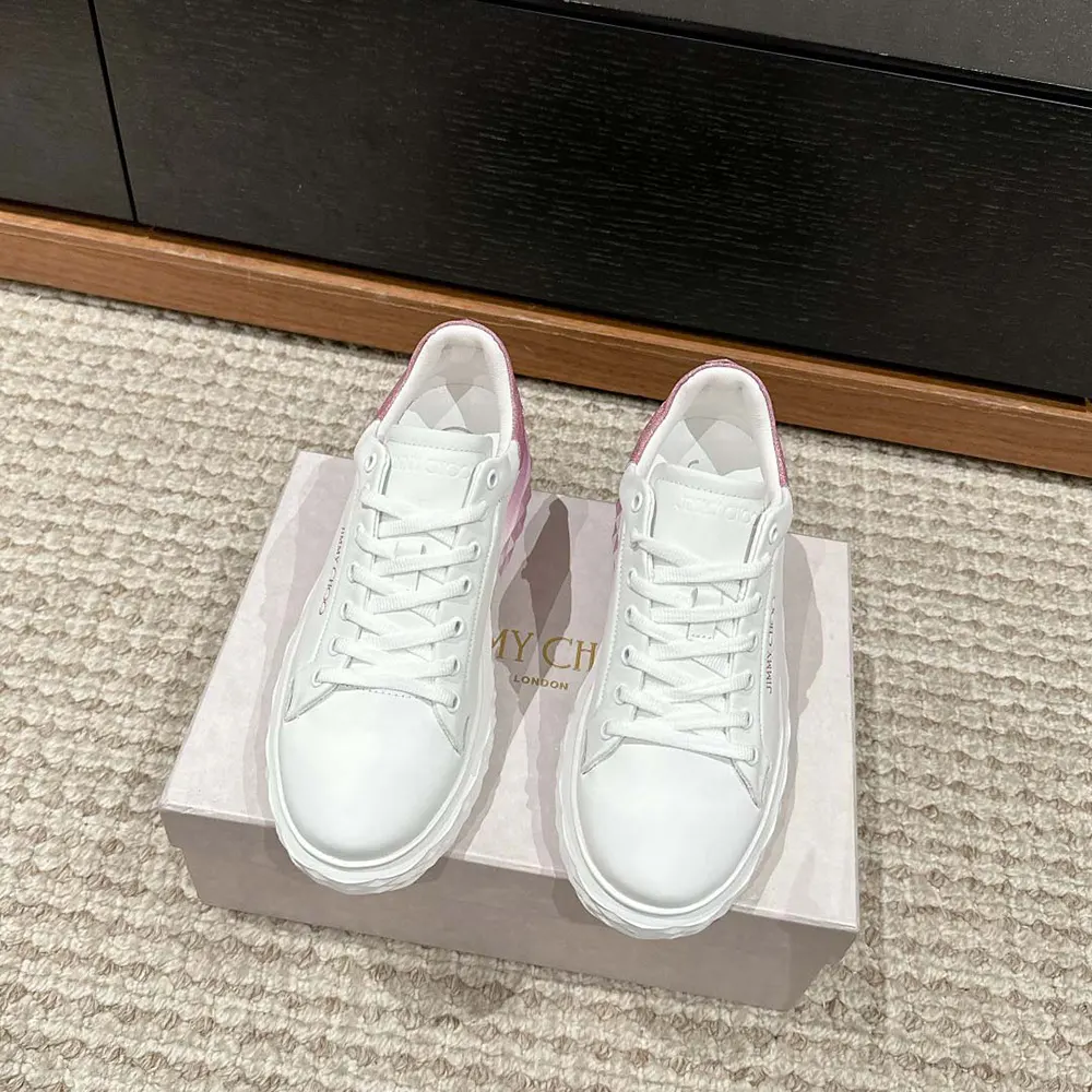 Jimmy Choo Women Diamond Maxi/F II White & Rose Nappa Leather Glitter Trainers - image 5