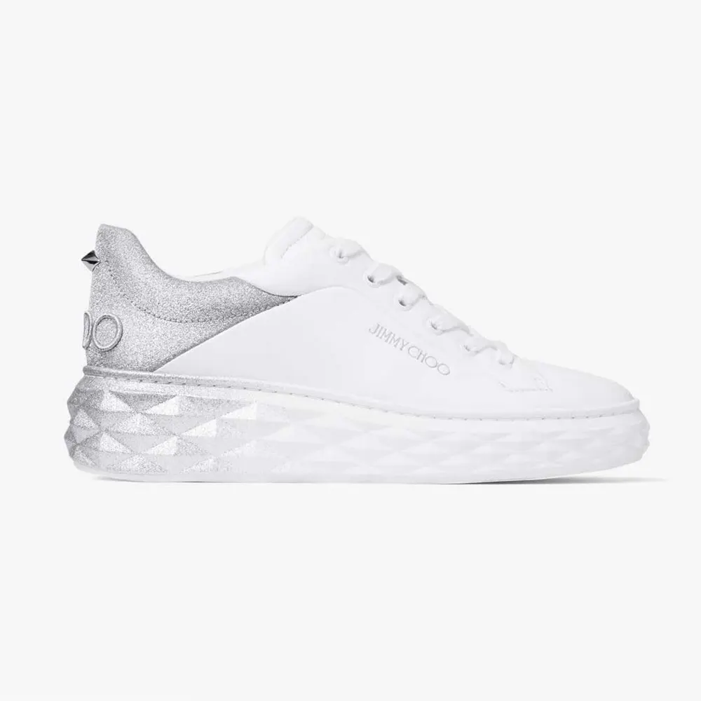 Side view of Jimmy Choo Women Diamond Maxi/F II White Silver trainers