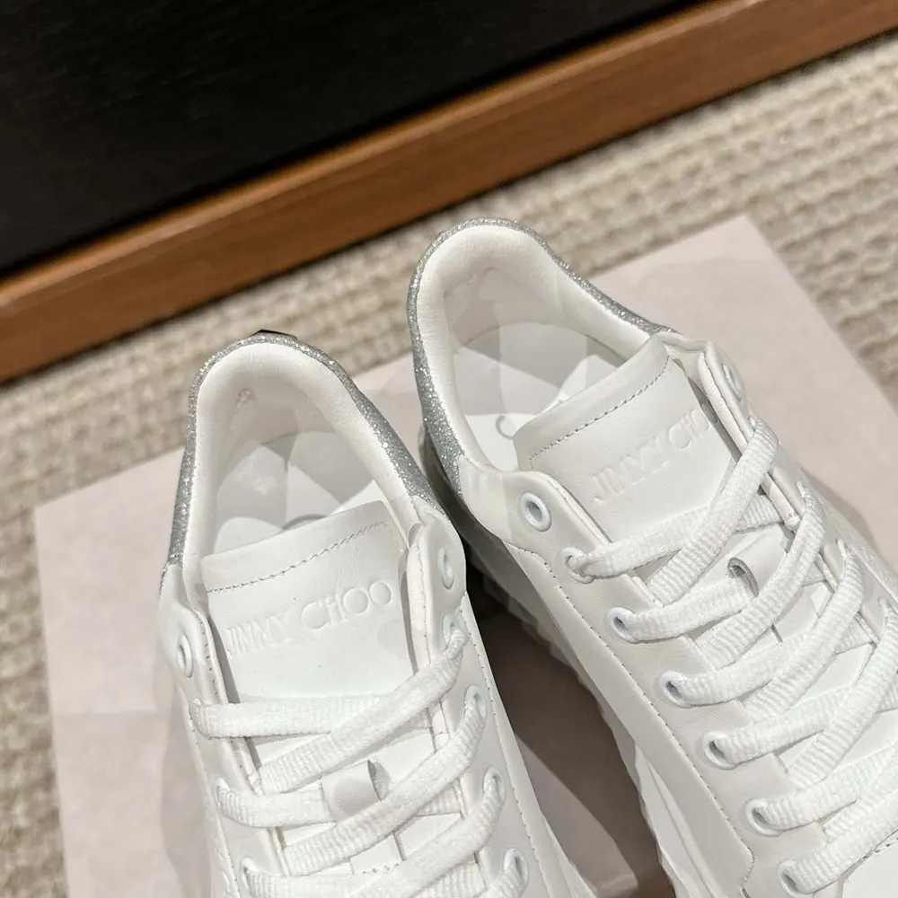 Jimmy Choo Women Diamond Maxi/F II White & Silver Nappa Leather Glitter Trainers - image 8