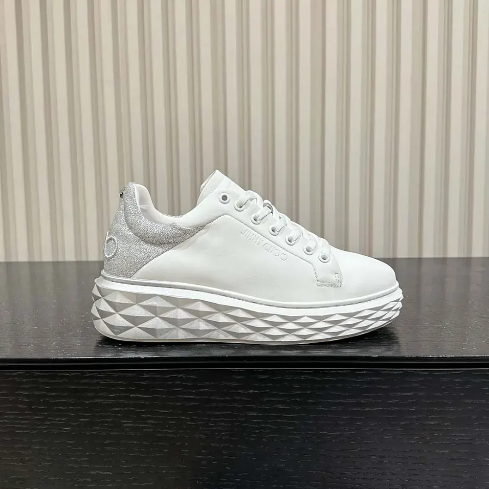 Close-up of silver glitter detail on Jimmy Choo Diamond Maxi/F II trainers