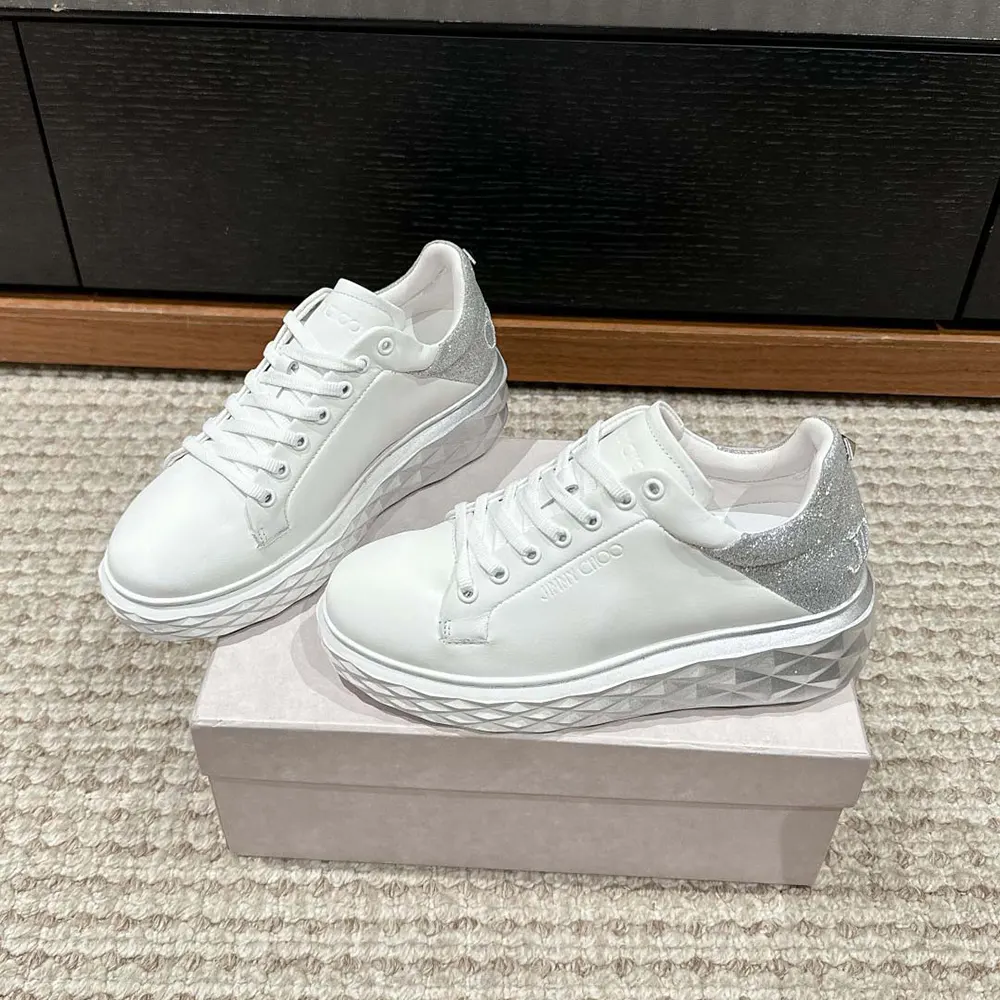 Jimmy Choo Women Diamond Maxi/F II White & Silver Nappa Leather Glitter Trainers - image 5