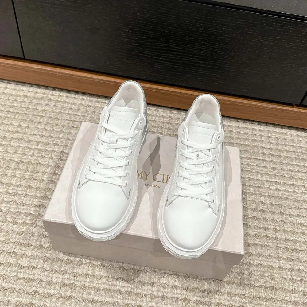 Jimmy Choo Women Diamond Maxi/F II White & Silver Nappa Leather Glitter Trainers - image 4