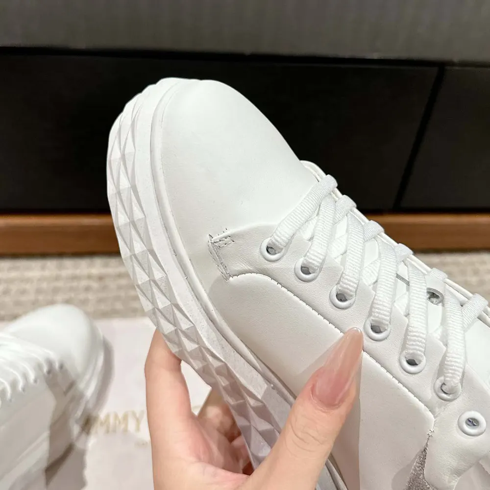 Jimmy Choo Women Diamond Maxi/F II White & Silver Nappa Leather Glitter Trainers - image 7
