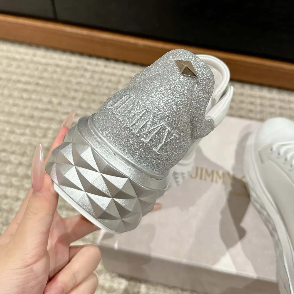 Jimmy Choo Women Diamond Maxi/F II White & Silver Nappa Leather Glitter Trainers - image 10