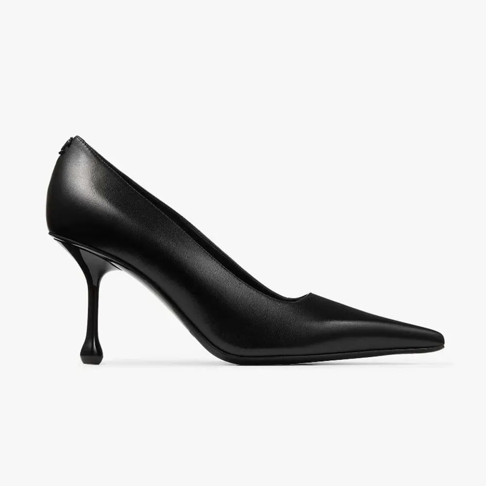 Side view of Jimmy Choo Women Ixia 80 Black Nappa Leather Pumps