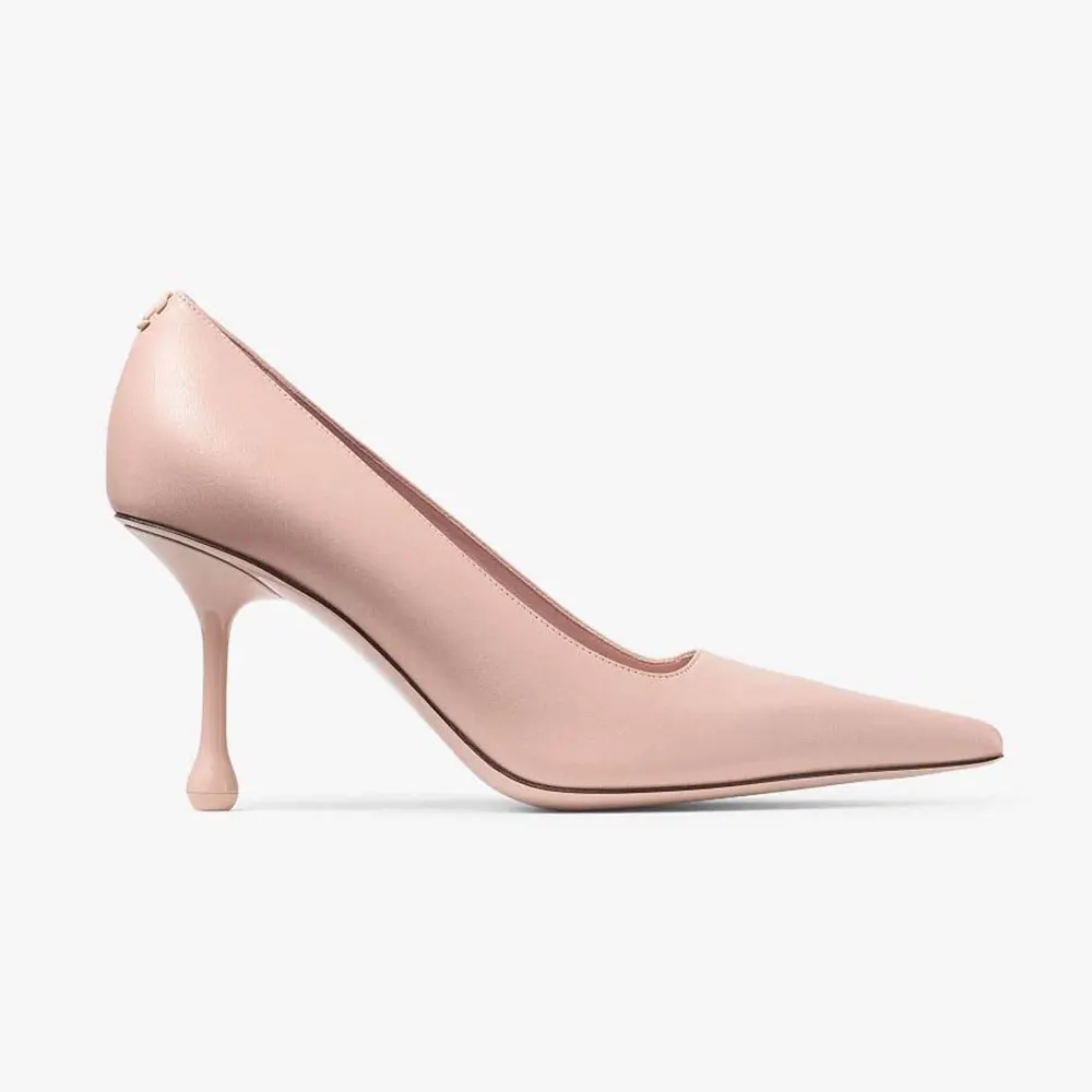 Side view of Jimmy Choo Women Ixia 80 Macaron Nappa Leather Pumps in pink