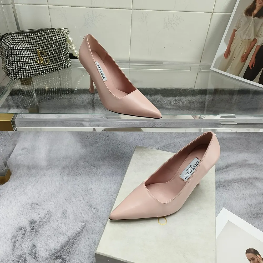 Rear angle showing stiletto heel on Jimmy Choo Women Ixia 80 Macaron Pumps