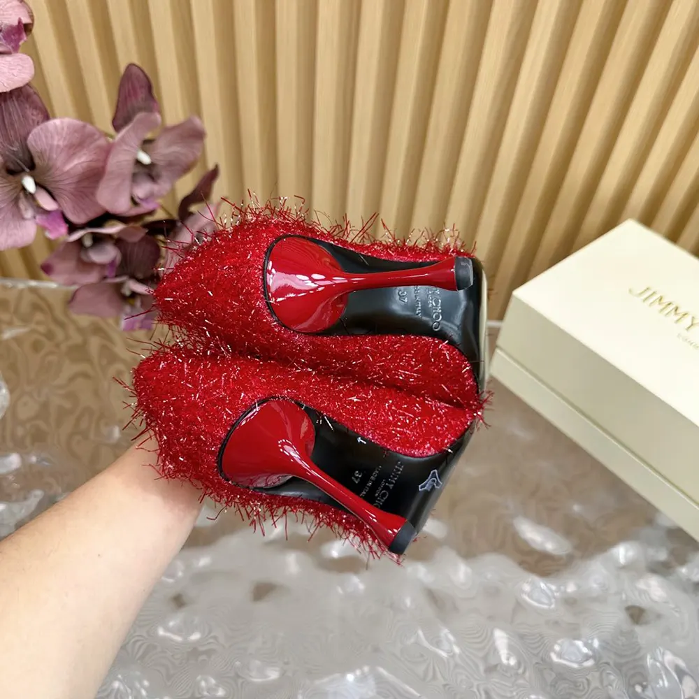 Jimmy Choo Women Ixia 95 Ruby Red Tinsel Pumps - image 10