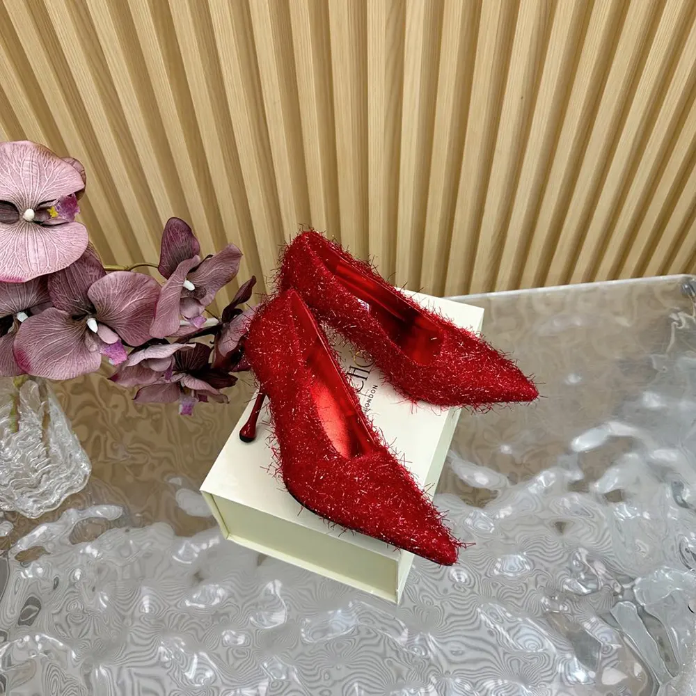 Jimmy Choo Women Ixia 95 Ruby Red Tinsel Pumps - image 4