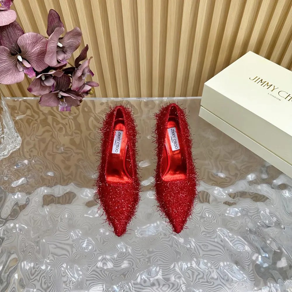Jimmy Choo Women Ixia 95 Ruby Red Tinsel Pumps - image 8
