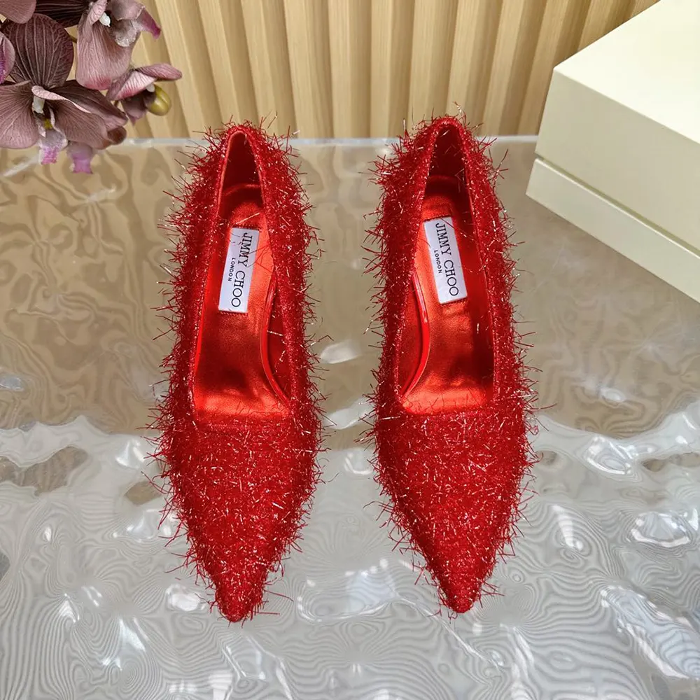 Jimmy Choo Women Ixia 95 Ruby Red Tinsel Pumps - image 9