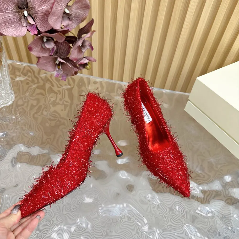 Jimmy Choo Women Ixia 95 Ruby Red Tinsel Pumps - image 5