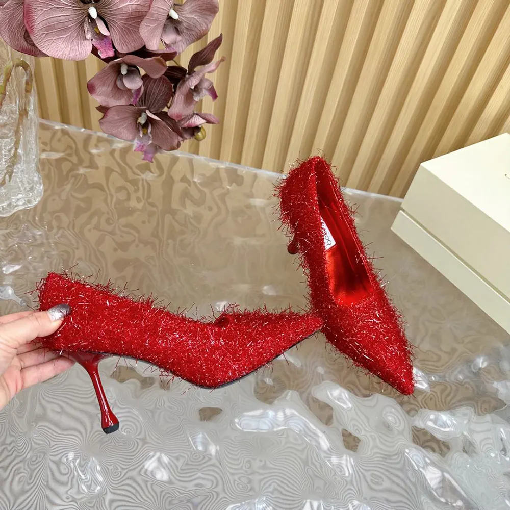 Jimmy Choo Women Ixia 95 Ruby Red Tinsel Pumps - image 7