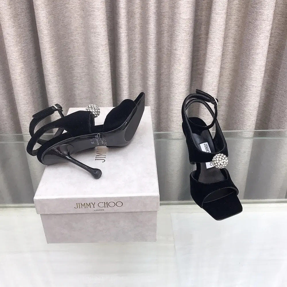 Jimmy Choo Women Orb 95 Black Velvet Sandals - image 7