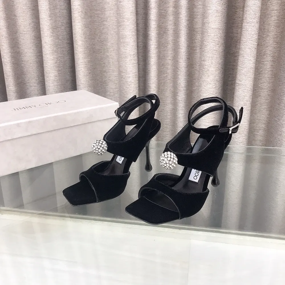 Jimmy Choo Women Orb 95 Black Velvet Sandals - image 4