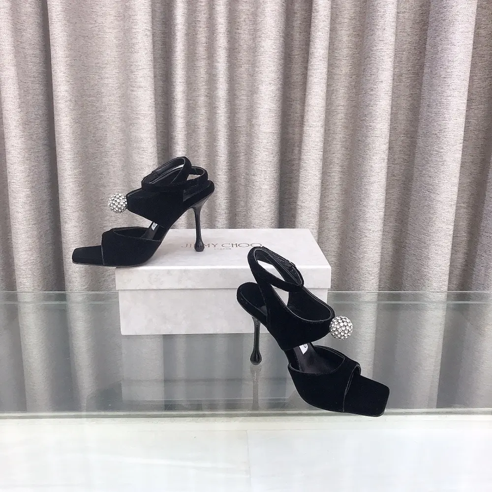 Jimmy Choo Women Orb 95 Black Velvet Sandals - image 5