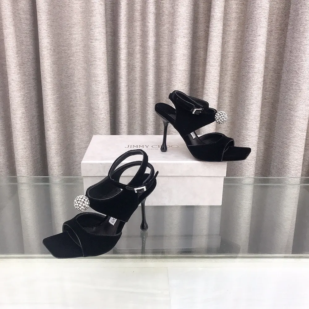 Jimmy Choo Women Orb 95 Black Velvet Sandals - image 6