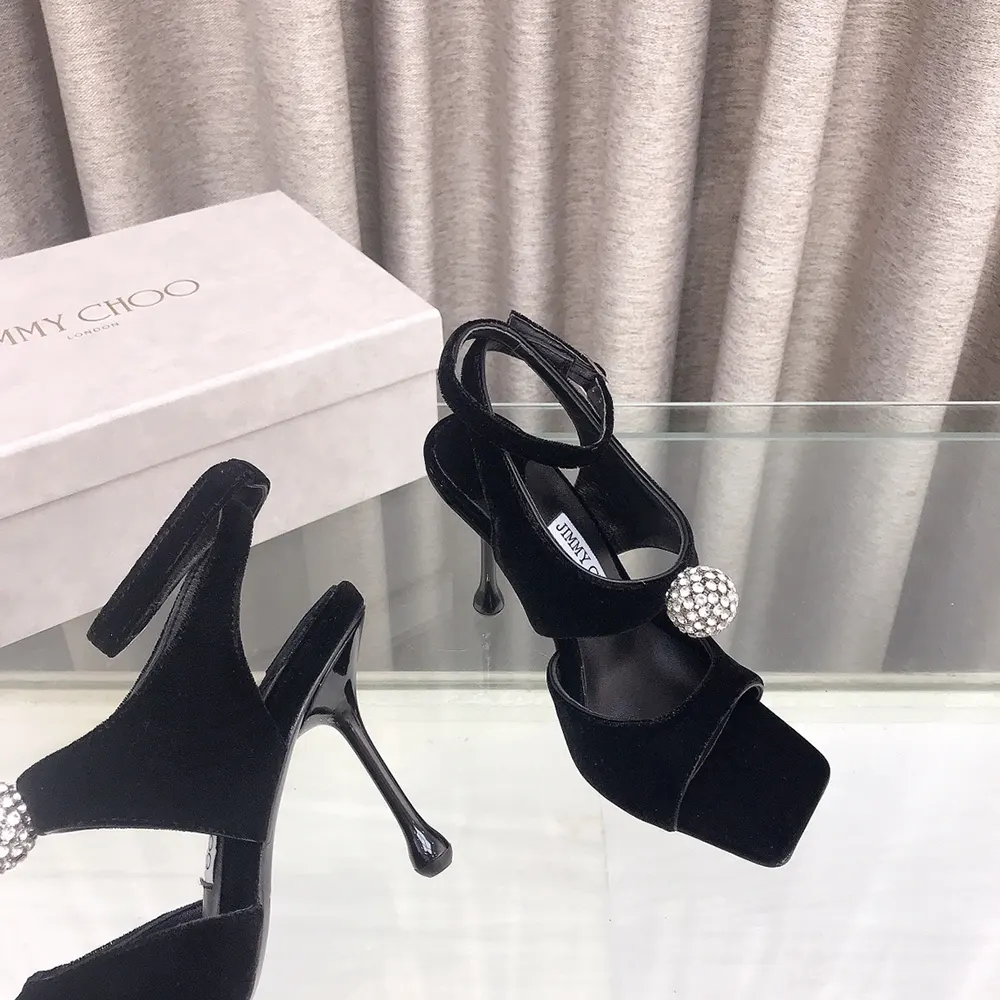 Jimmy Choo Women Orb 95 Black Velvet Sandals - image 10