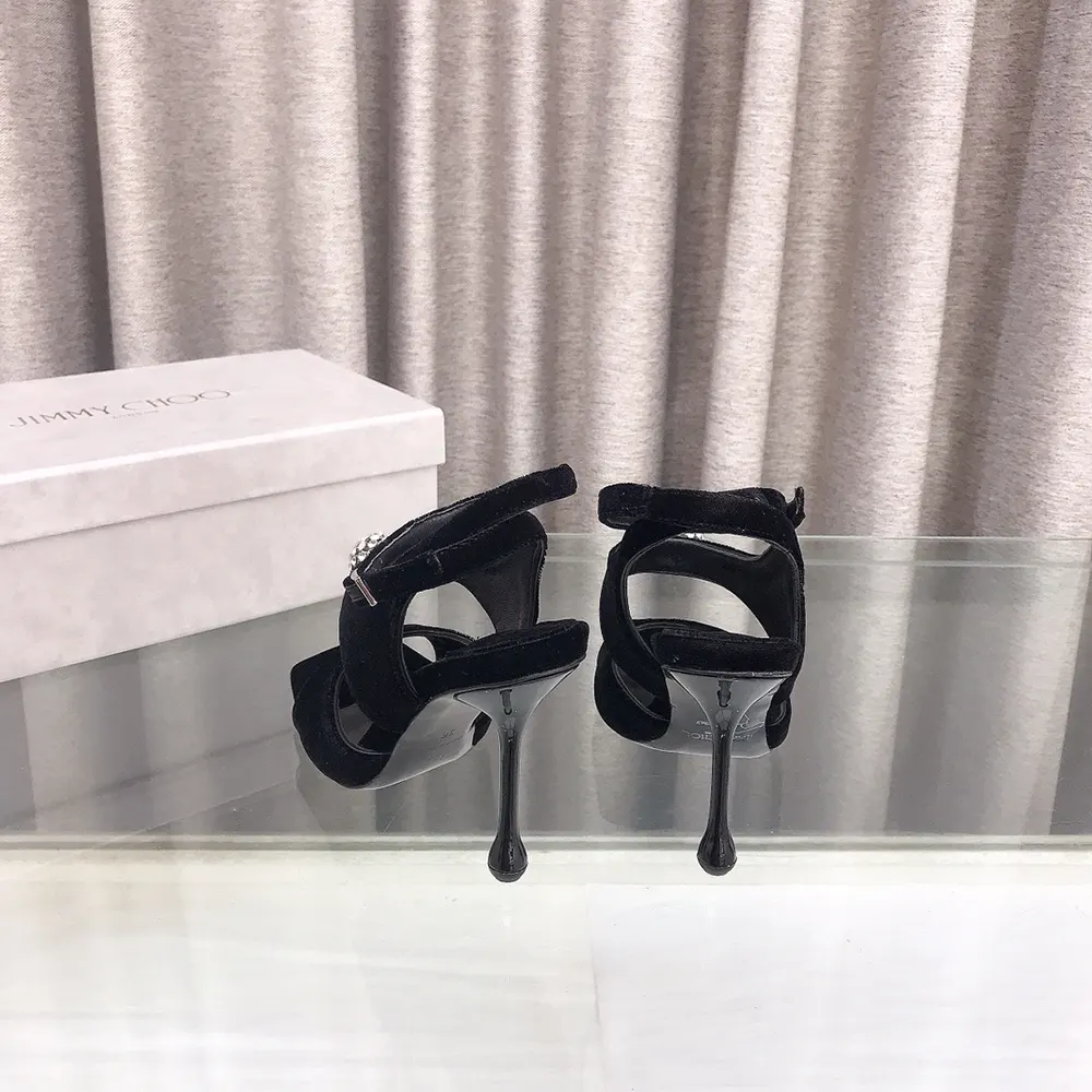 Jimmy Choo Women Orb 95 Black Velvet Sandals - image 8