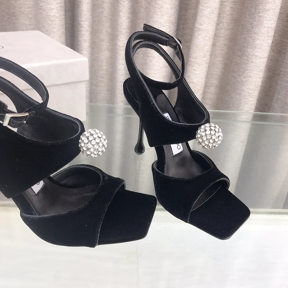 Jimmy Choo Women Orb 95 Black Velvet Sandals - image 9