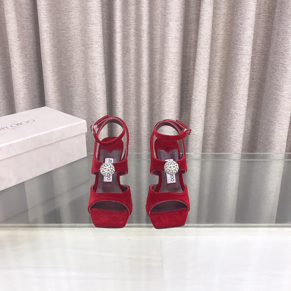 Jimmy Choo Women Orb 95 Ruby Red Velvet Sandals - image 6