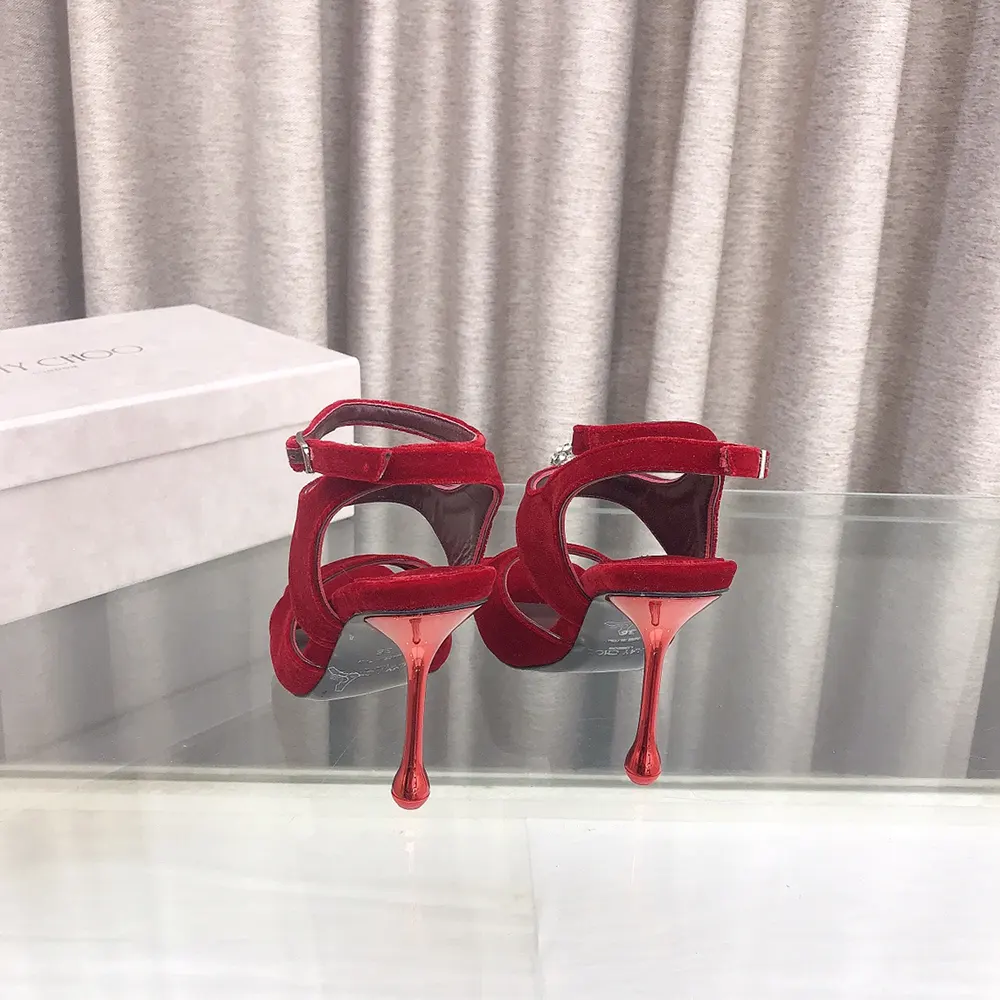 Jimmy Choo Women Orb 95 Ruby Red Velvet Sandals - image 7