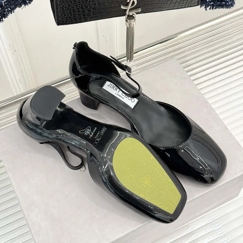 Jimmy Choo Women Pixie Block Heel 45 Black Patent Leather Pumps - image 10