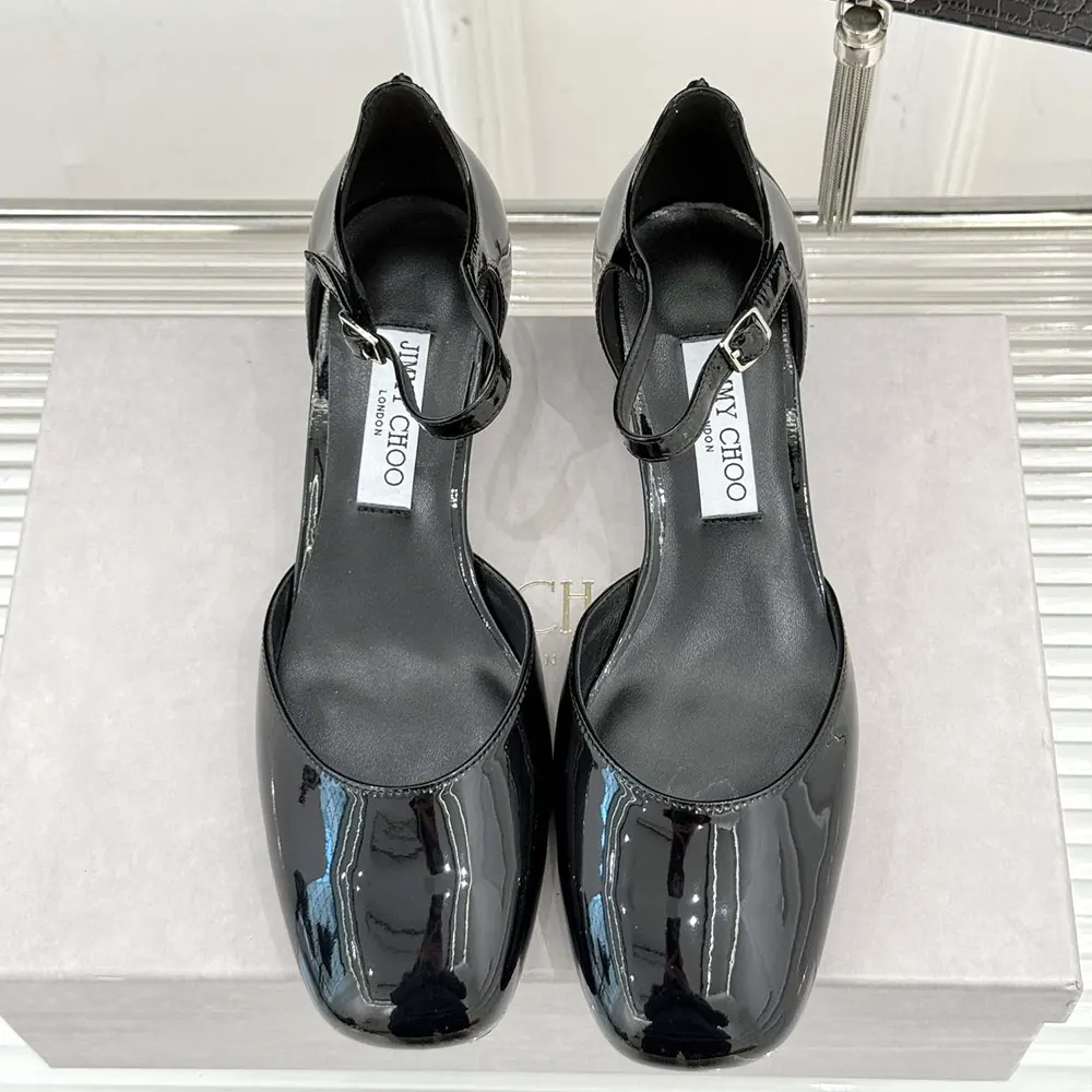 Jimmy Choo Women Pixie Block Heel 45 Black Patent Leather Pumps - image 4