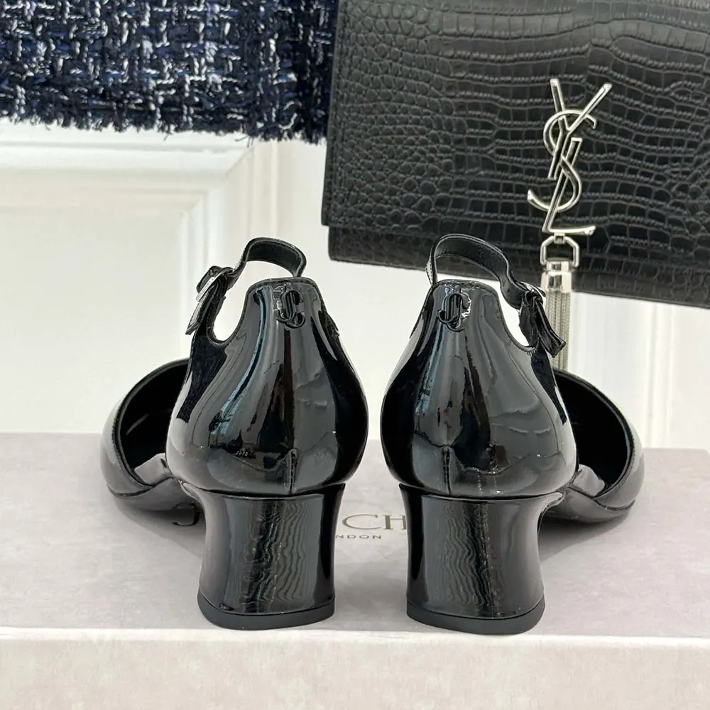Jimmy Choo Women Pixie Block Heel 45 Black Patent Leather Pumps - image 9