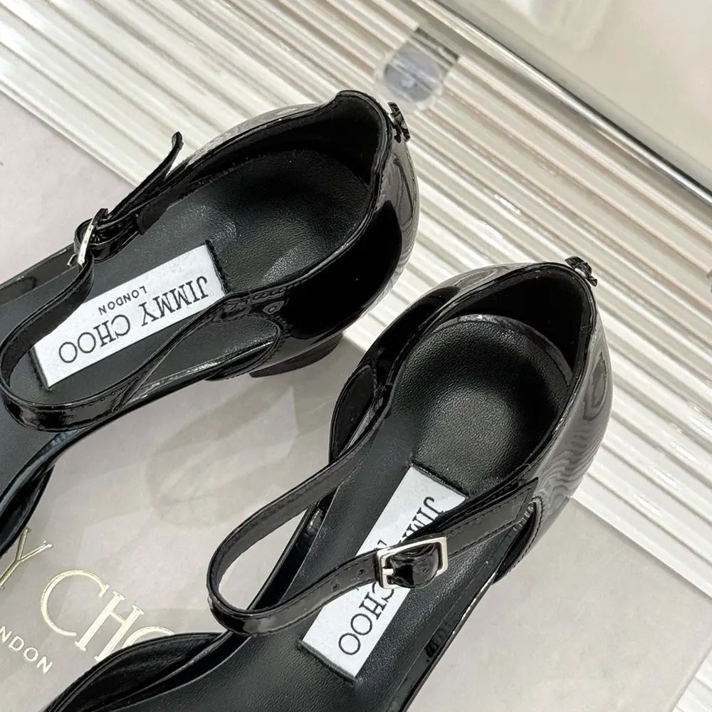 Jimmy Choo Women Pixie Block Heel 45 Black Patent Leather Pumps - image 8
