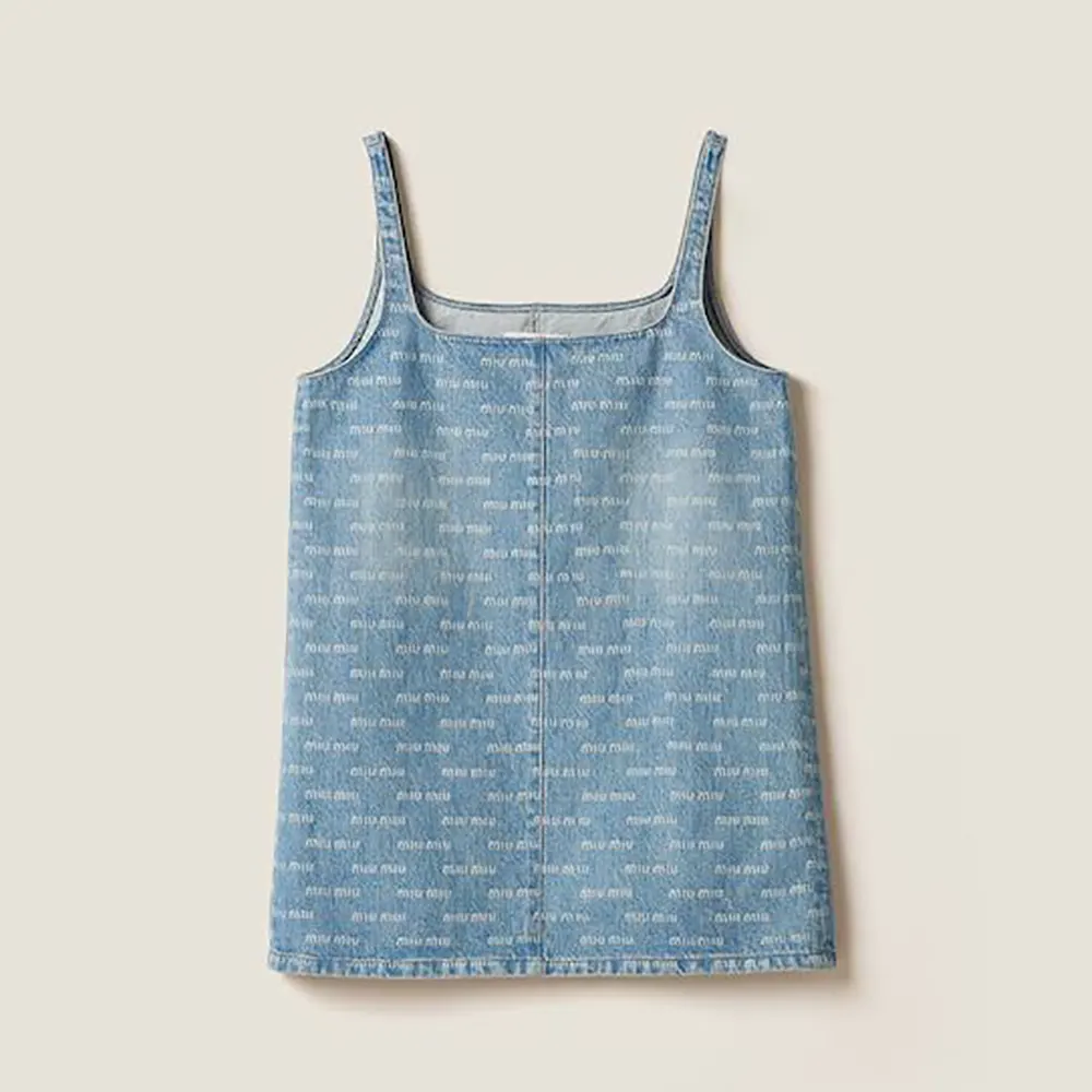 Front view of Miu Miu Women Denim Dress showcasing button closure