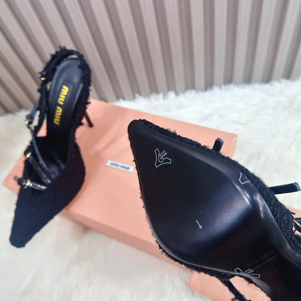 Miu Miu Women Fabric Slingbacks with Straps-Black - image 10