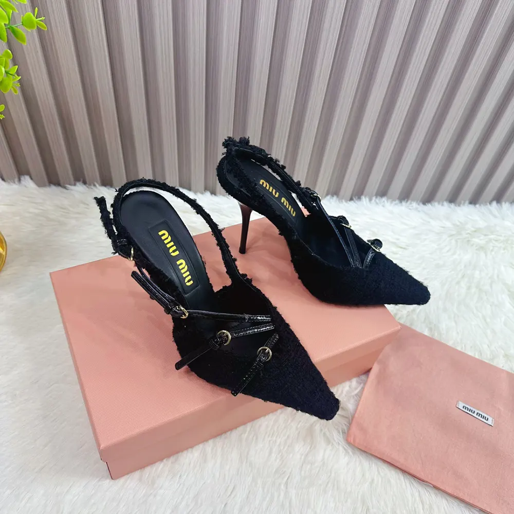Top view of Miu Miu Women Fabric Slingbacks with Straps-Black highlighting fabric texture