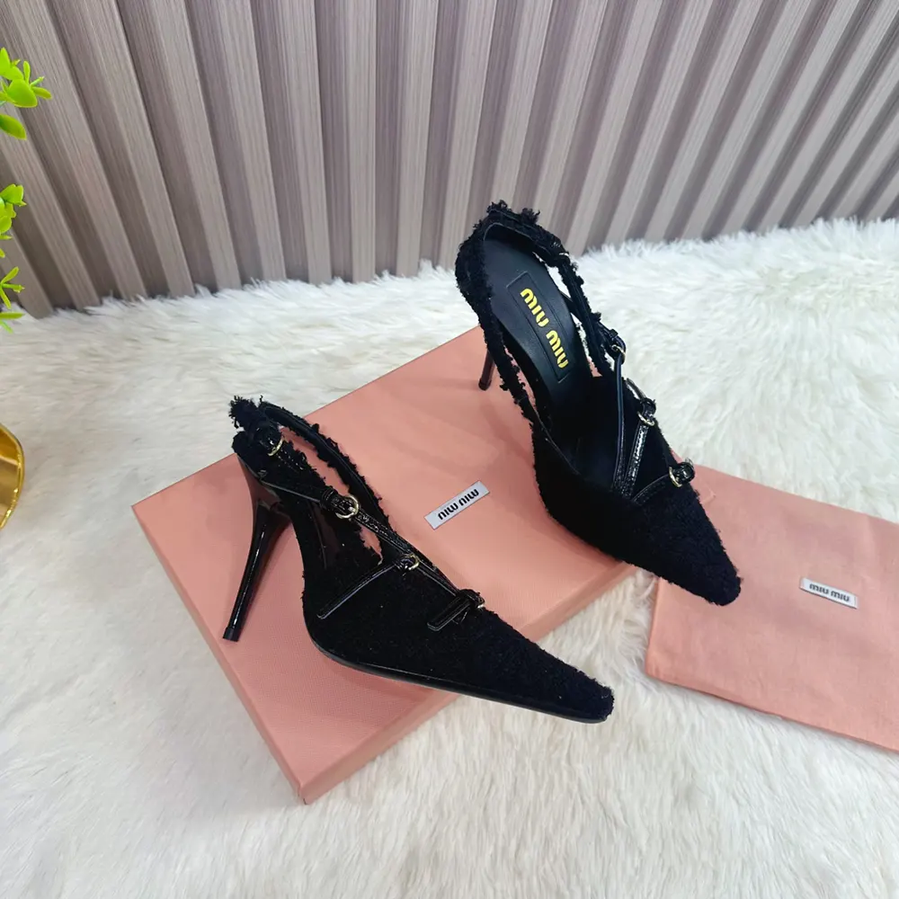 Miu Miu Women Fabric Slingbacks with Straps-Black - image 5