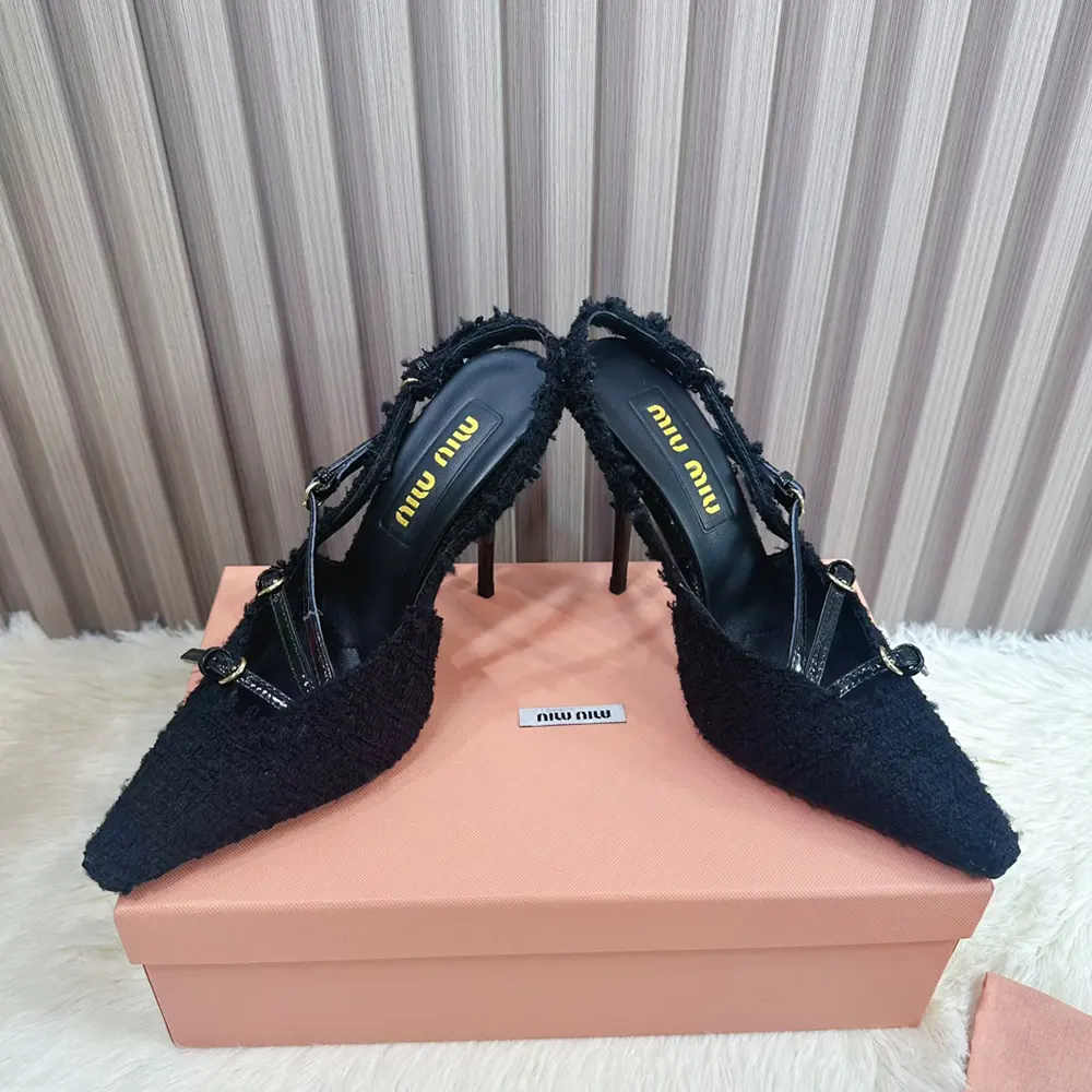 Miu Miu Women Fabric Slingbacks with Straps-Black - image 4