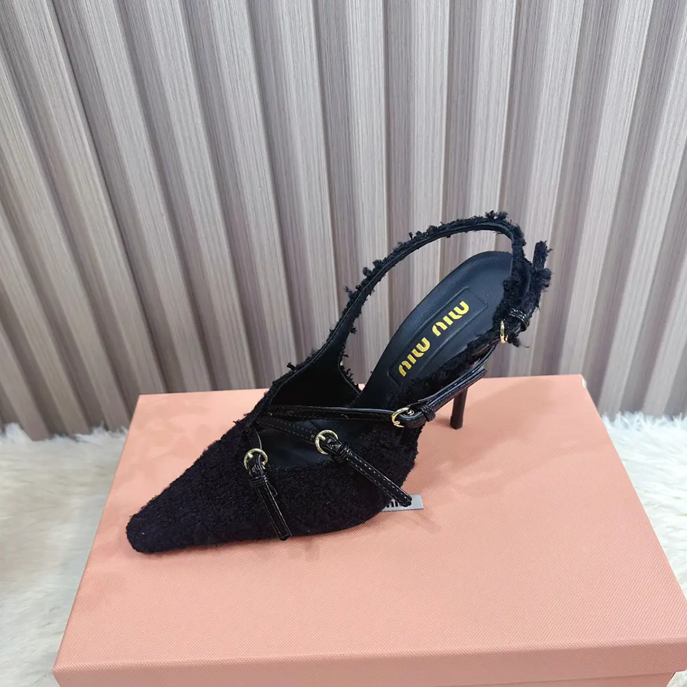 Miu Miu Women Fabric Slingbacks with Straps-Black - image 7