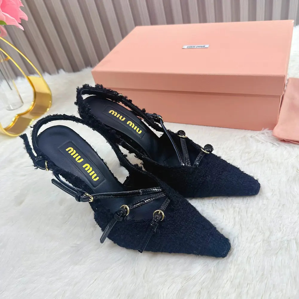 Miu Miu Women Fabric Slingbacks with Straps-Black - image 6