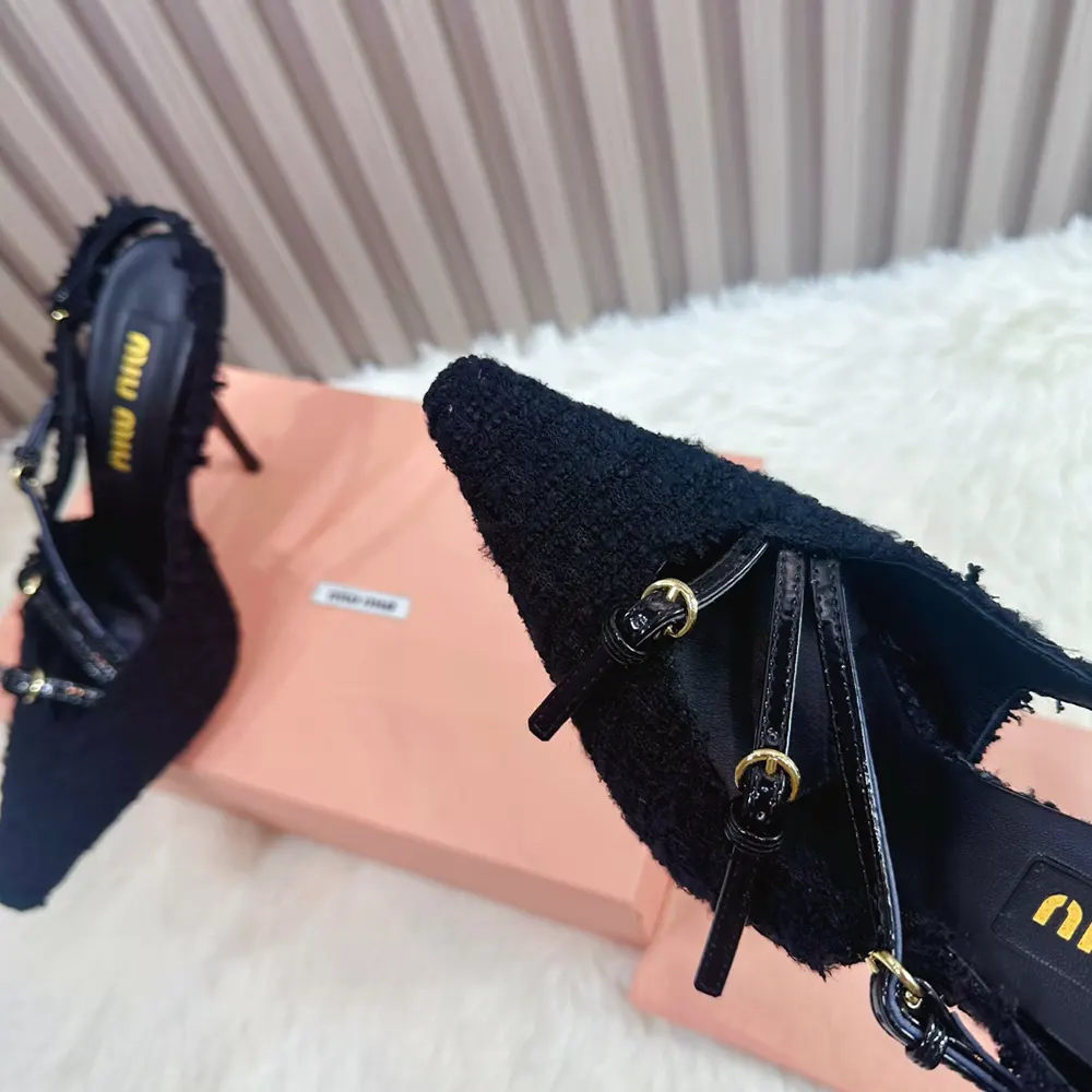 Miu Miu Women Fabric Slingbacks with Straps-Black - image 8
