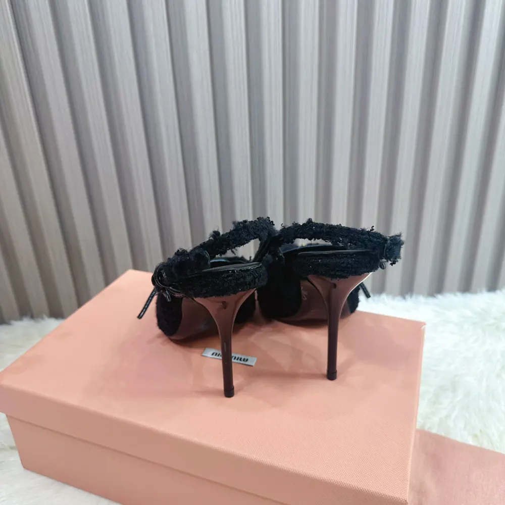 Miu Miu Women Fabric Slingbacks with Straps-Black - image 9
