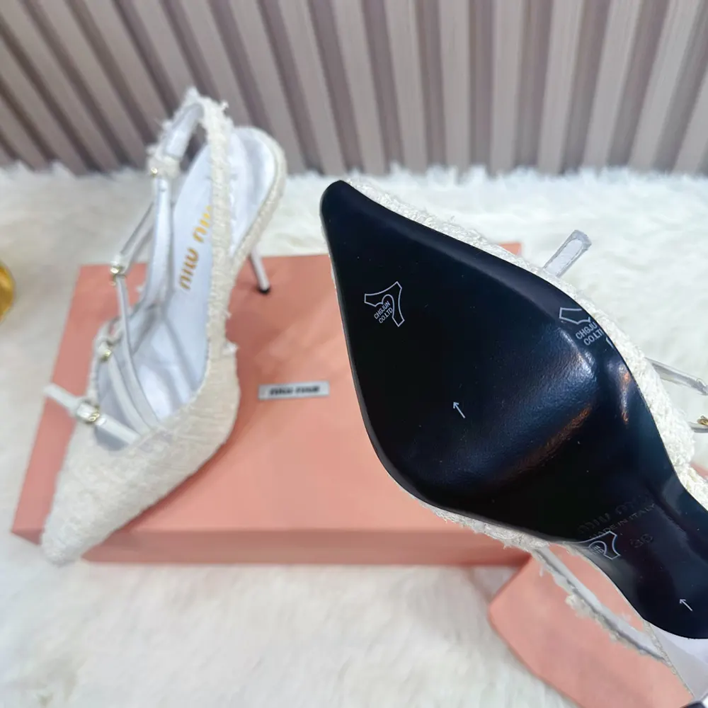 Miu Miu Women Fabric Slingbacks with Straps-White - image 10