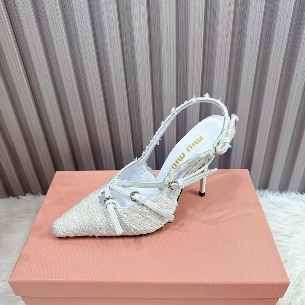 Miu Miu Women Fabric Slingbacks with Straps-White - image 7