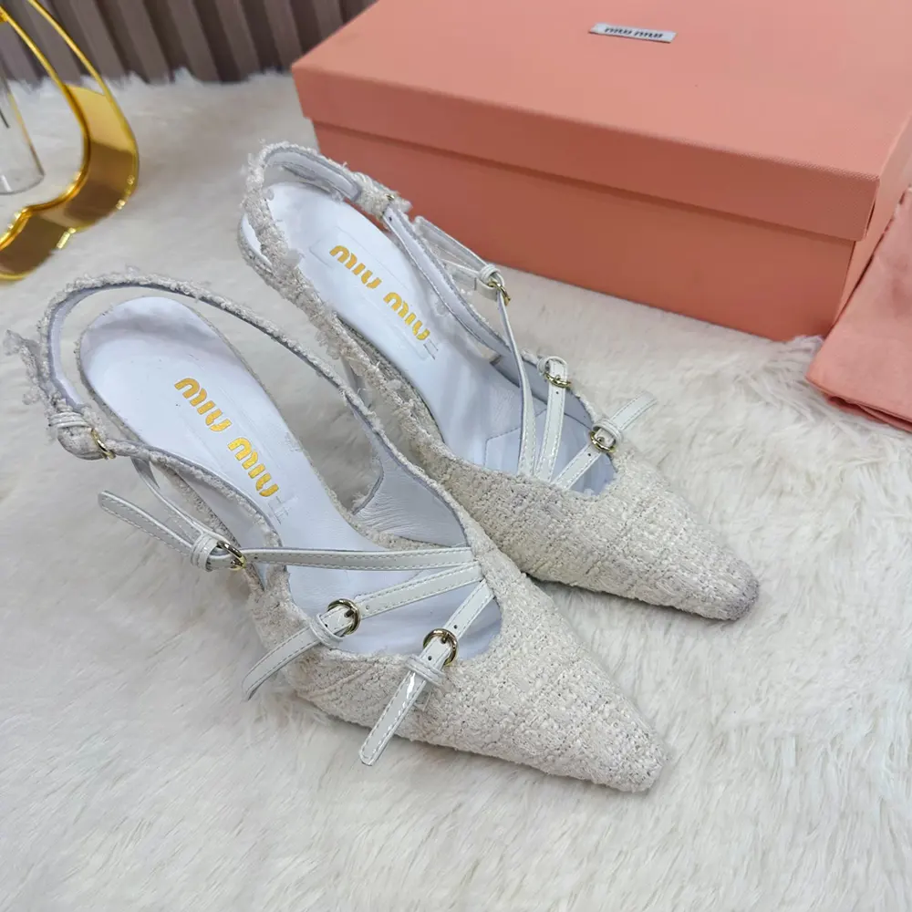 Miu Miu Women Fabric Slingbacks with Straps-White - image 6