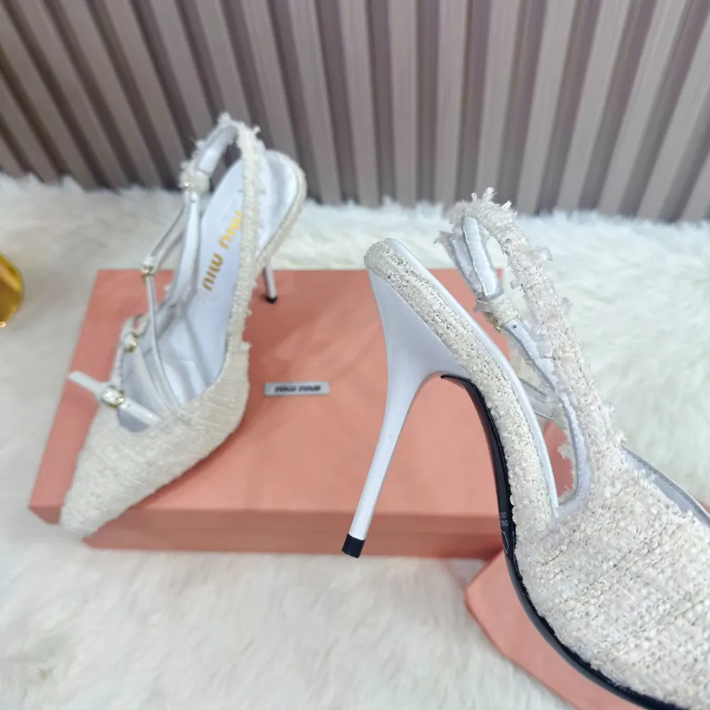 Miu Miu Women Fabric Slingbacks with Straps-White - image 9