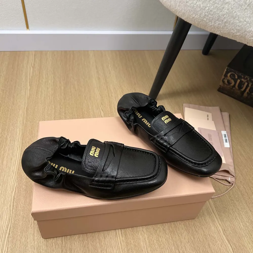 Overhead view of Miu Miu Women Nappa leather loafers-Black with cushioned footbed
