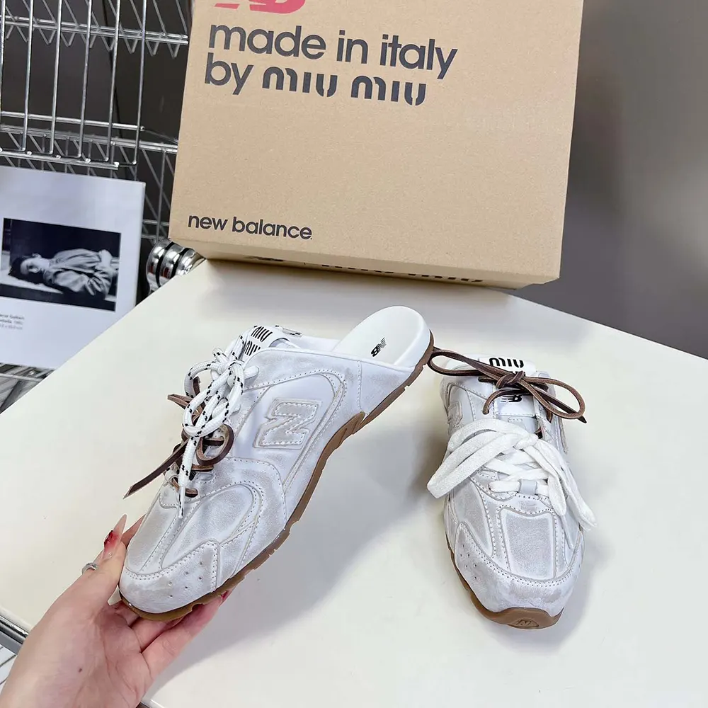 Miu Miu Women New Balance X Miu Miu 530 SL Deco Calf Leather Mules-White - image 4